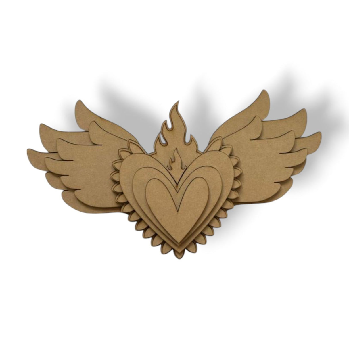Corazón en capas MDF y pino - Alado en llamas - CAP003