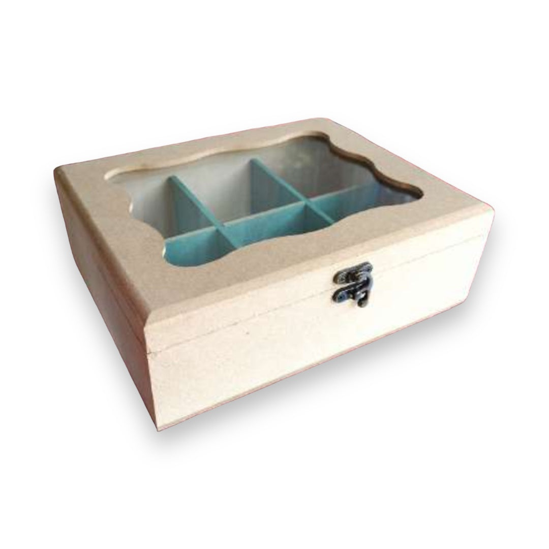 Caja de Te (seis divisiones) Tapa con Vidrio 20x25