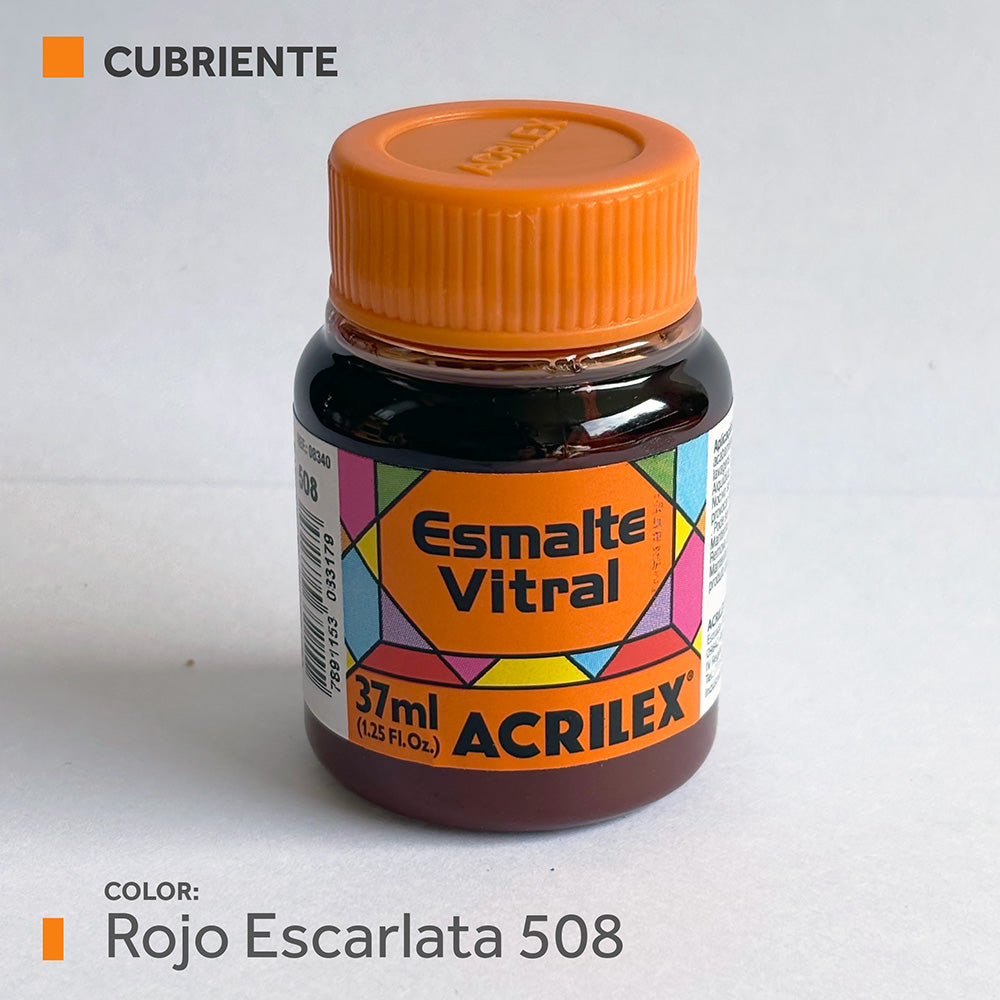 Pintura Esmalte Vitral (cubriente) 37ml.- ROJO ESCARLATA 508