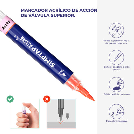 Marcador Acrílico ARRTX de acción SIMPTAP punta pincel - 24 colores