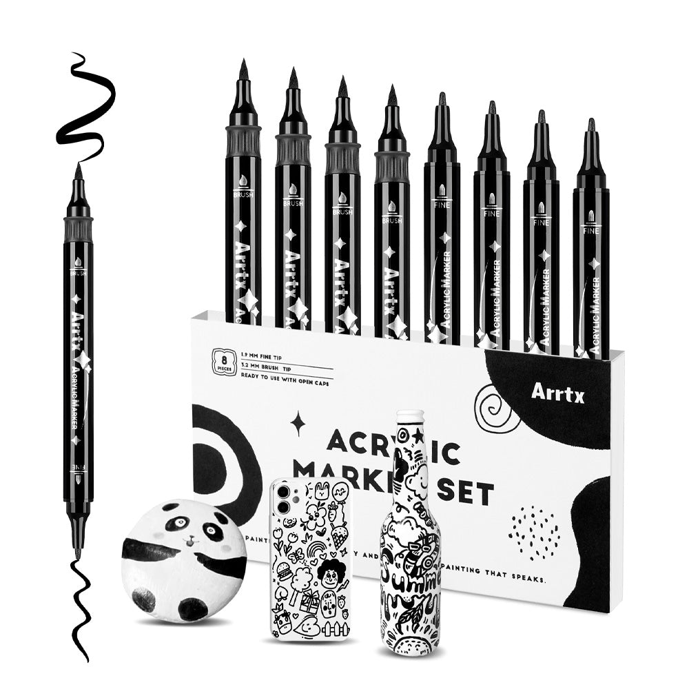 Marcador Acrílico ARRTX doble punta - NEGRO - 8 unidades