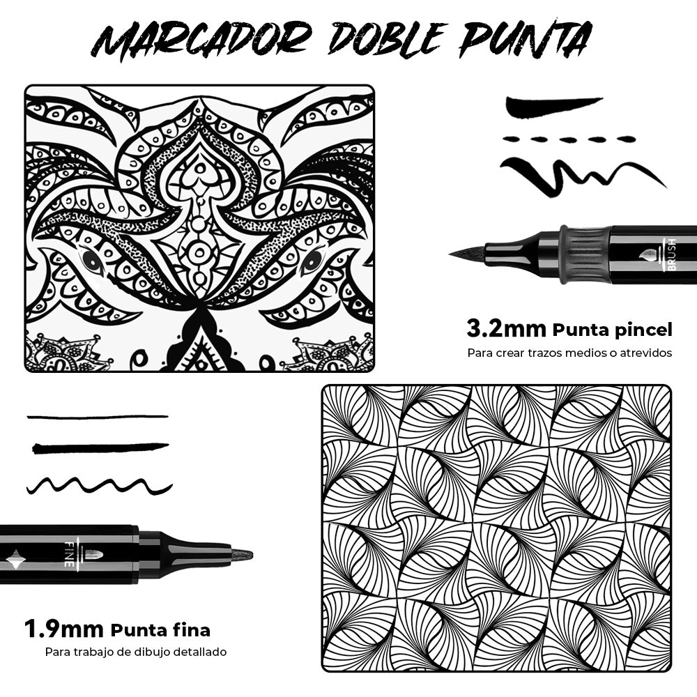 Marcador Acrílico ARRTX doble punta - NEGRO - 8 unidades
