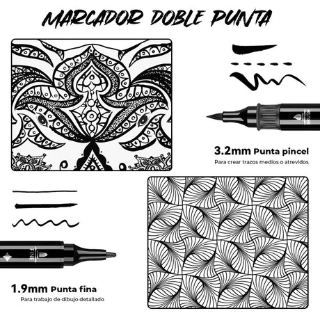 Marcador Acrílico ARRTX doble punta - NEGRO - 8 unidades