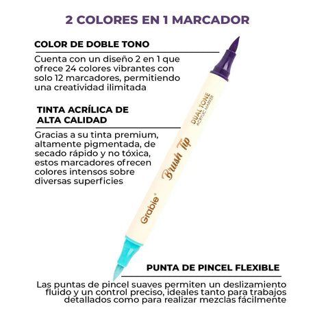 Marcador Acrílico GRABIE 12 lápices dobles - 24 colores