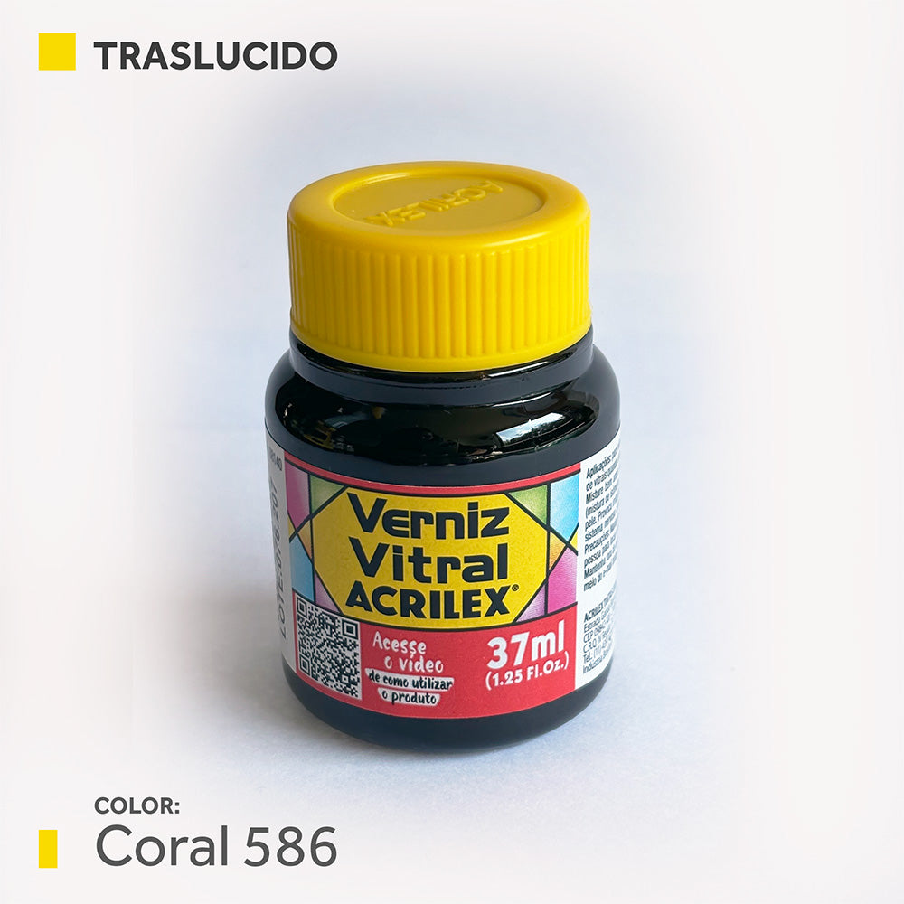 Barniz Vitral (traslucida) 37ml.- CORAL 586