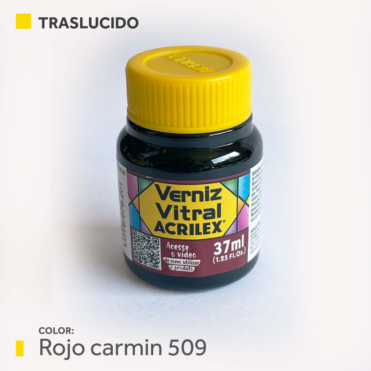 Barniz Vitral (traslucida) 37ml.- ROJO CARMIN 509