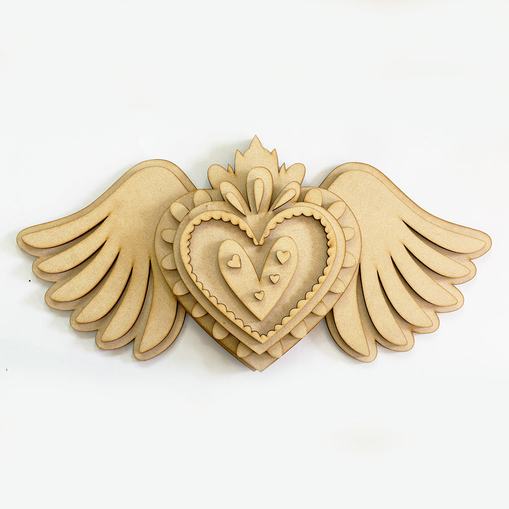 Corazon Alado y pétalos- MDF Capas - CAP031