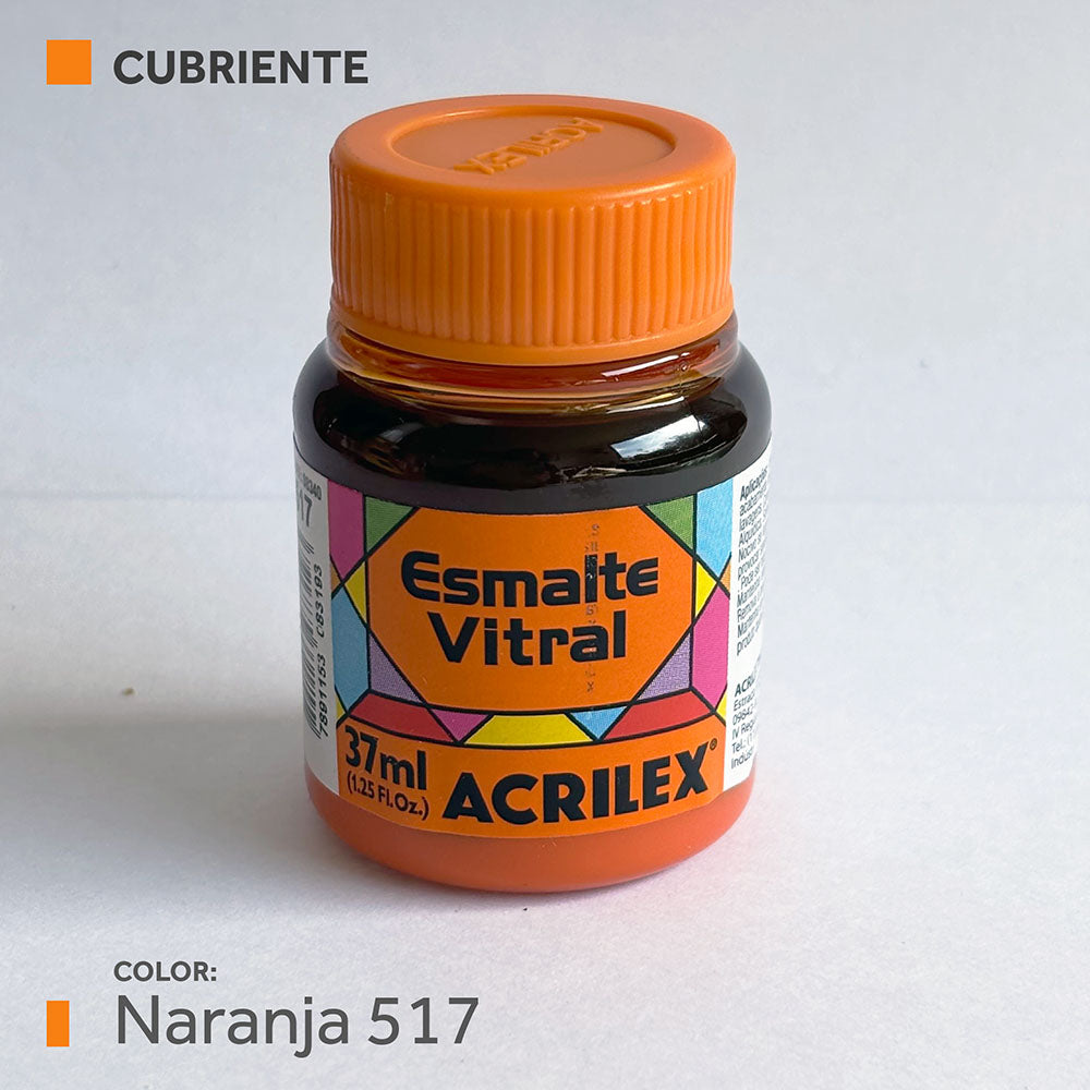 Pintura Esmalte Vitral (cubriente) 37ml.- NARANJA 517