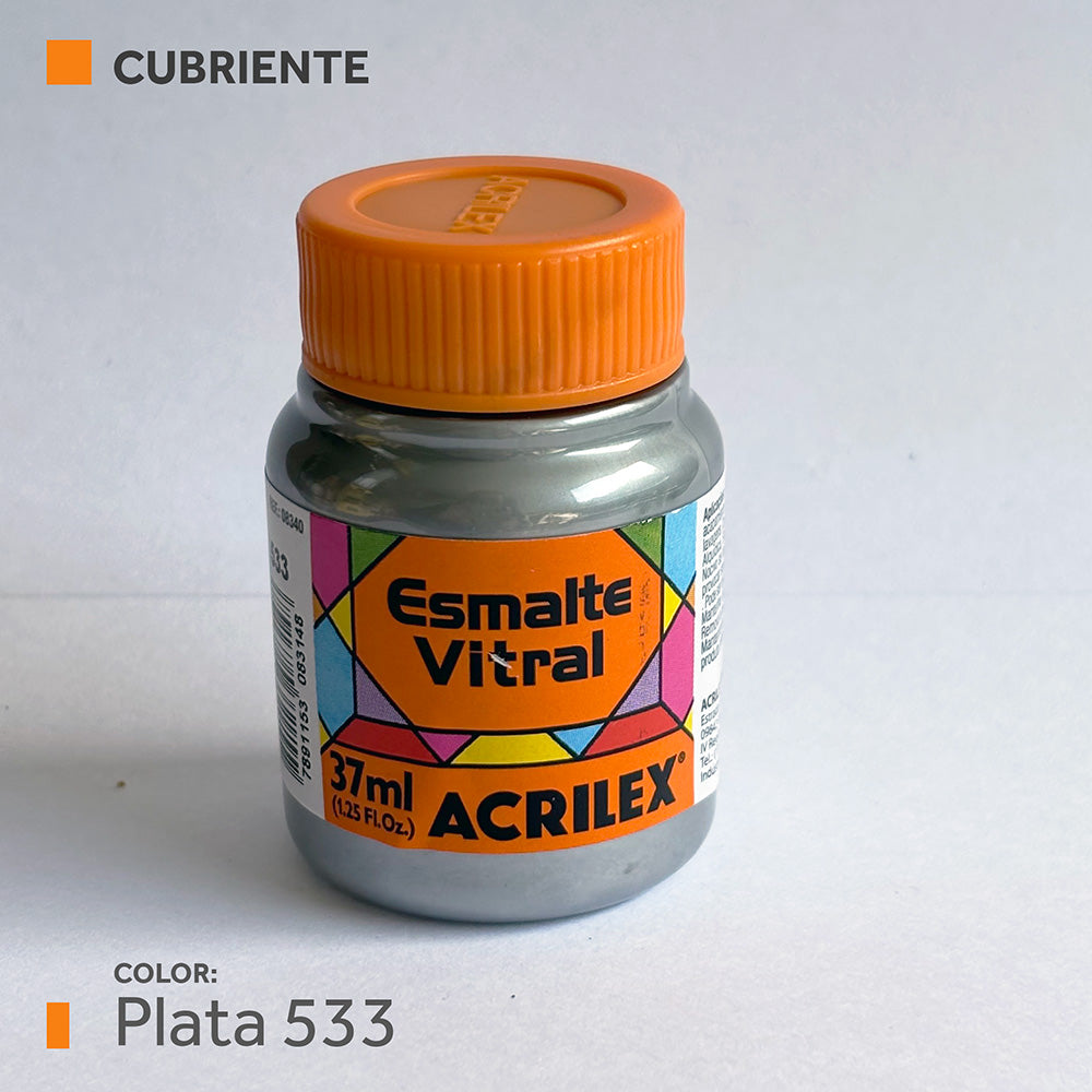 Pintura Esmalte Vitral (cubriente) 37ml.- PLATA 533