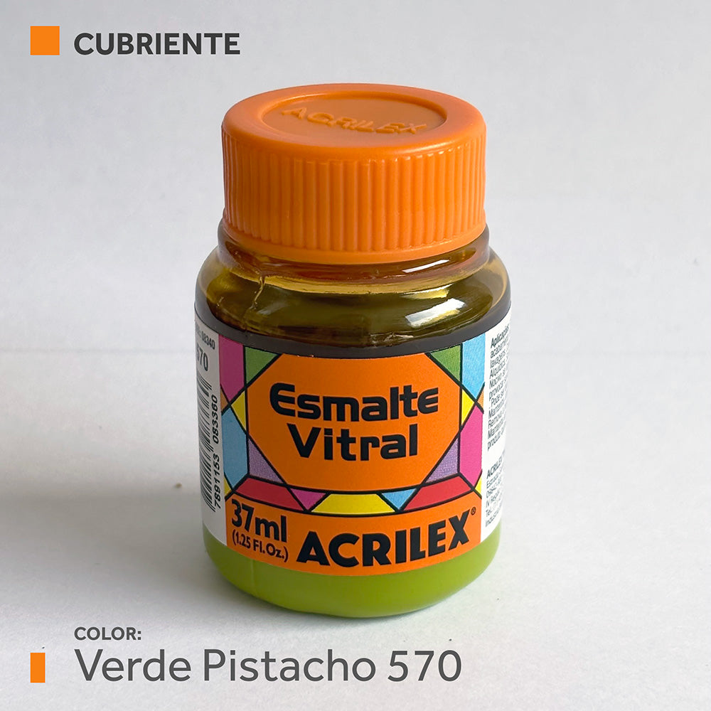 Pintura Esmalte Vitral (cubriente) 37ml.- VERDE PISTACHO 570