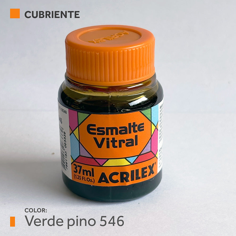 Pintura Esmalte Vitral Acrilex verde pino 37ml para vidrio y cerámica - Alpa Arte