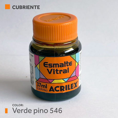 Pintura Esmalte Vitral Acrilex verde pino 37ml para vidrio y cerámica - Alpa Arte