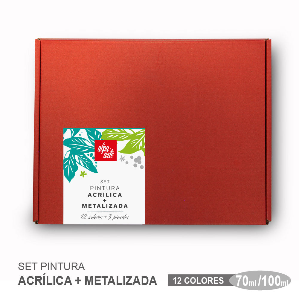 Set de Pinturas Acrílicas + Metalizadas + Pinceles – Alpa Arte