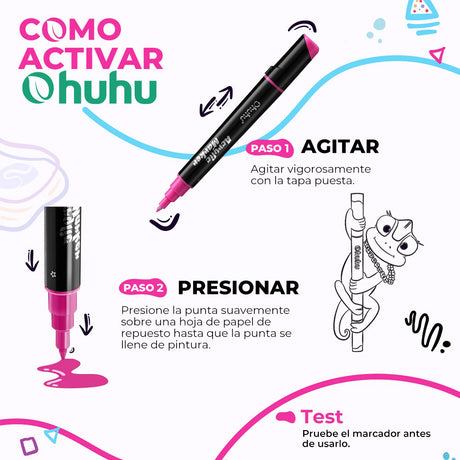 Marcador Acrílico OHUHU punta fina y redonda - 30 colores