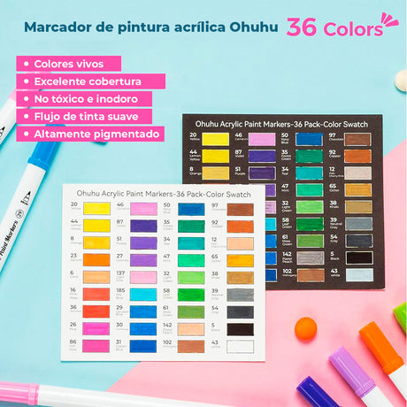 Marcador Acrílico OHUHU doble punta - Set 36 colores