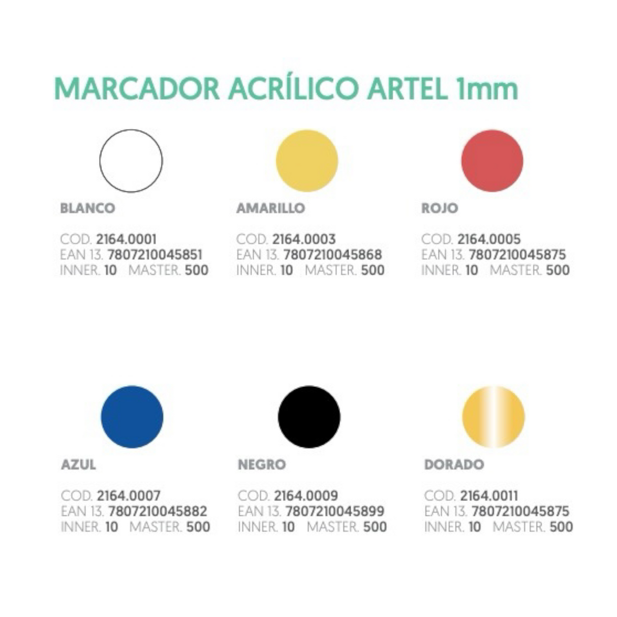 Marcador Acrílico Artel 1mm (Elige Color)