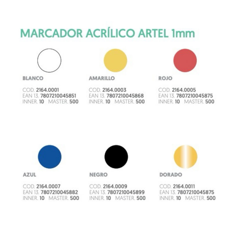 Marcador Acrílico Artel 1mm (Elige Color)