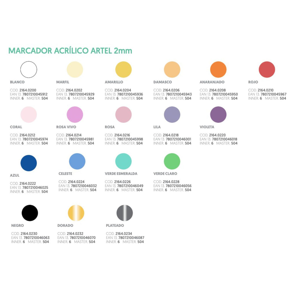 Marcador Acrílico Artel 2mm (Elige el Color)